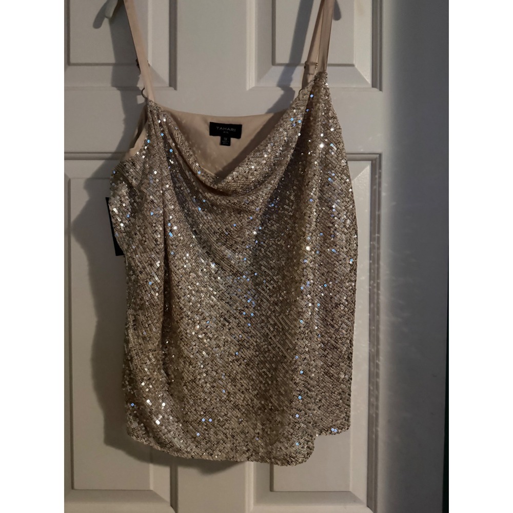 1x Tahari XL Blush lined softly sequin top wih adjustable straps NWT $79